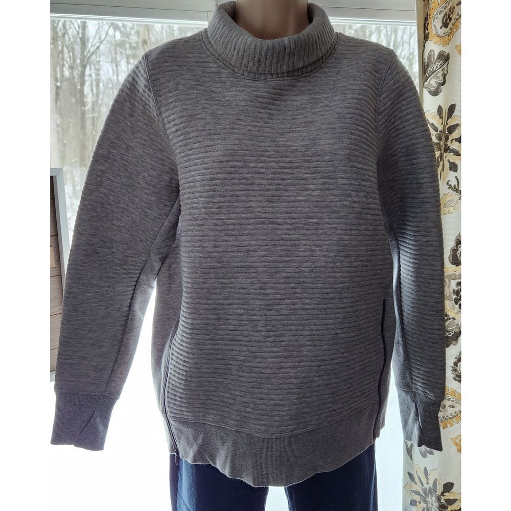All in Motion Warm Sweater Top Women Size Medium Heather Gray Ribbed Funnel Neck